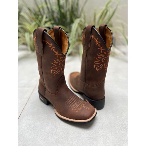BOTA TEXANA EM COURO BORDADO CAVALO E ARAME - BT3 - Botas Texanas Bruto