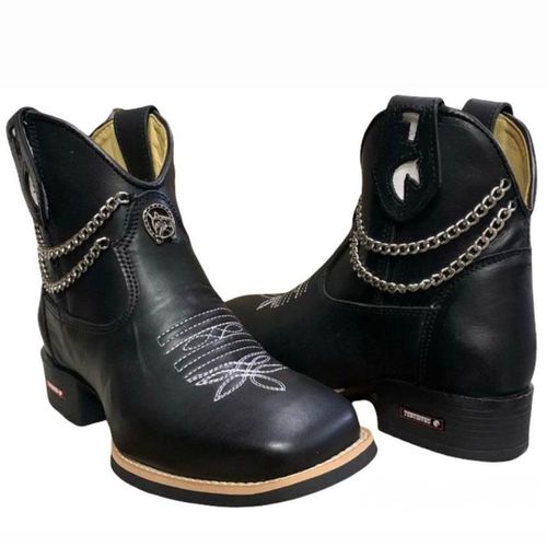 BOTINA CANO MÉDIO PRETA COM CORRENTES - bcm4 - Botas Texanas Bruto