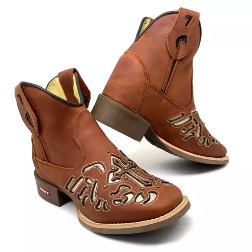 BOTINA CANO MÉDIO LASER + GLITTER DOURADO - bcm7 - Botas Texanas Bruto