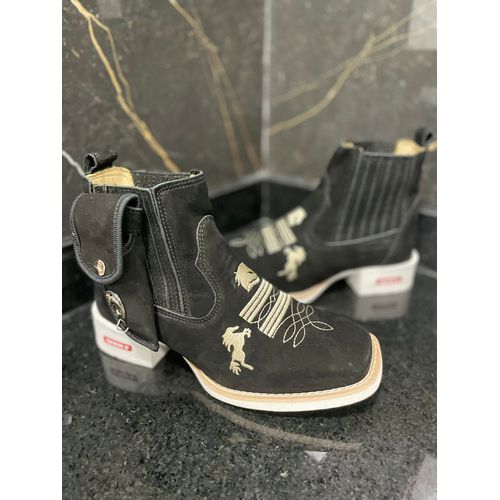 KIT BOTINA EM COURO NOBUCK PRETO + BAINHA + CANIVE... - Botas Texanas Bruto
