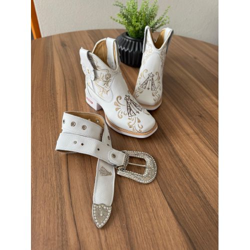 COMBO BOTINA CANO MÉDIO EM COURO BRANCO BORDADO NO... - Botas Texanas Bruto