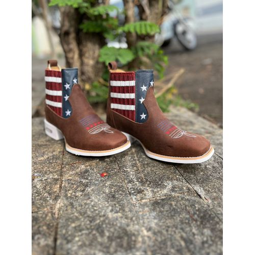 BOTINA EM COURO ESTADOS UNIDOS SOLADO BRANCO - BM1 - Botas Texanas Bruto
