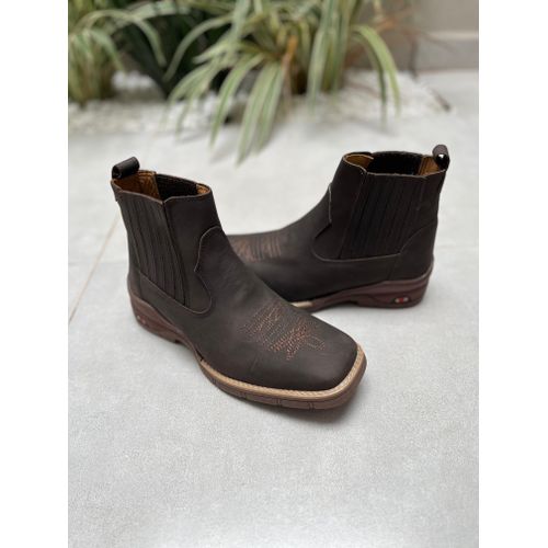 BOTINA EM COURO BORDADO FLORAO COM SOLADO JUMP - B... - Botas Texanas Bruto
