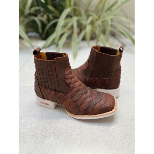 BOTINA EM COURO ESCAMADA SOLADO BRANCO - bm23 - Botas Texanas Bruto
