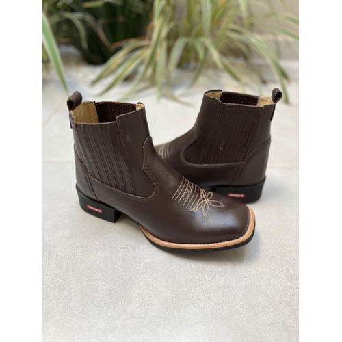 BOTINA EM COURO MARROM BÁSICA BORDADO FLORÃO - bm... - Botas Texanas Bruto
