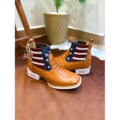 BOTINA EM COURO ESTILIZADO AVESTRUZ CANO AMERICANO... - Botas Texanas Bruto