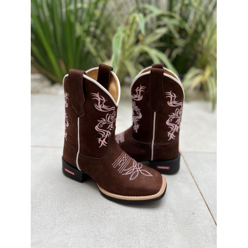 TEXANA CAPOTINHA EM COURO BORDADO FLORES ROSA - CA... - Botas Texanas Bruto