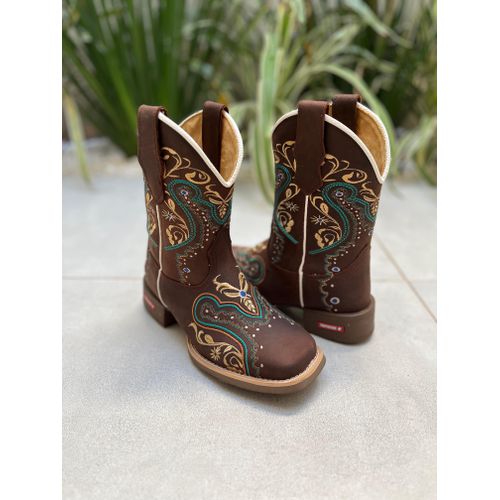 TEXANA CAPOTINHA EM COURO BORDADO TRIBAL DOURADO E... - Botas Texanas Bruto