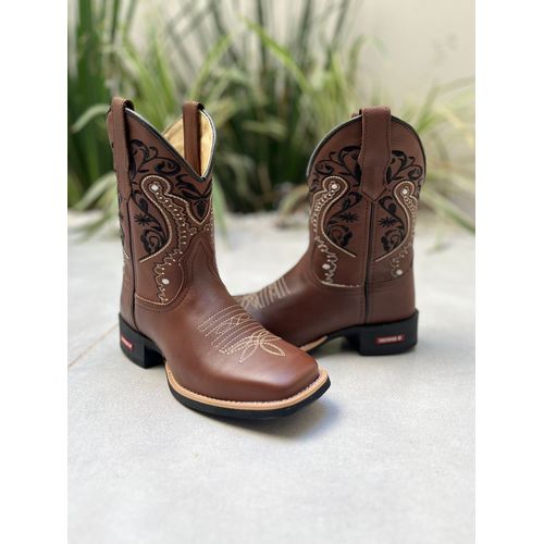 TEXANA CAPOTINHA EM COURO BORDADO TRIBAL PRETO E B... - Botas Texanas Bruto