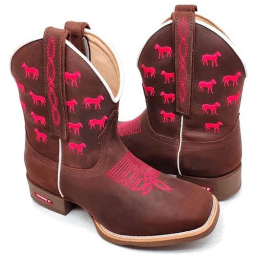 TEXANA CAPOTINHA BORDADO CAVALOS ROSA - capo2 - Botas Texanas Bruto