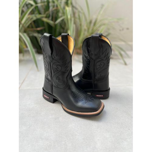 TEXANA CAPOTINHA EM COURO PRETO BORDADO ALL BLACK ... - Botas Texanas Bruto
