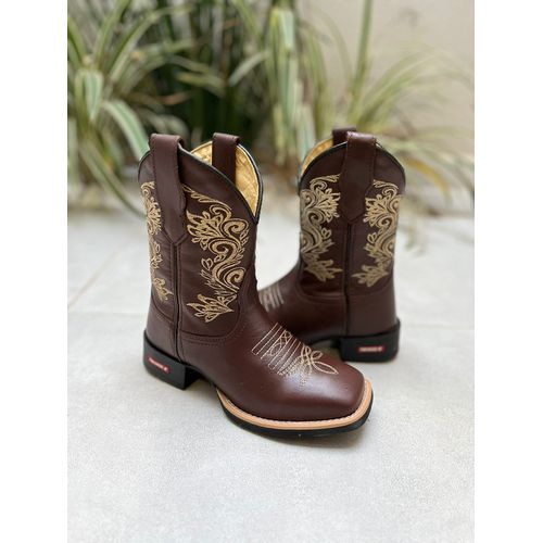 TEXANA CAPOTINHA EM COURO MARROM BORDADO RAMOS BEG... - Botas Texanas Bruto