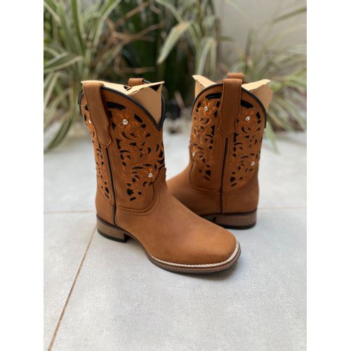 TEXANA CAPOTINHA EM COURO BORDADO LARANJA E PRETO ... - Botas Texanas Bruto