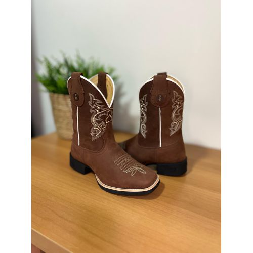 TEXANA CAPOTINHA EM COURO MARROM BÁSICA BORDADO BE... - Botas Texanas Bruto