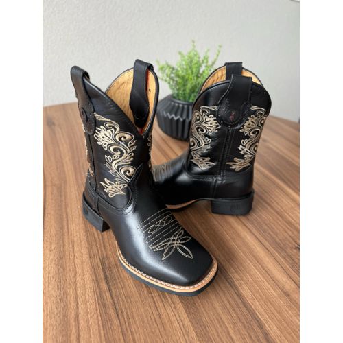 BOTA TEXANA EM COURO PRETO CANO CAPOTINHA BORDADO ... - Botas Texanas Bruto