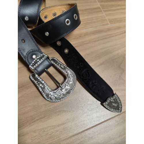 CINTO EM COURO ALL BLACK BORDADO FLORES PRETO - CI... - Botas Texanas Bruto