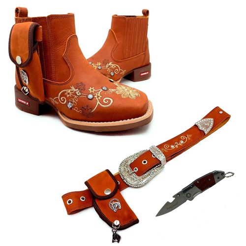 COMBO BOTINA + CINTO EM COURO HORSE TELHA BORDADO ... - Botas Texanas Bruto