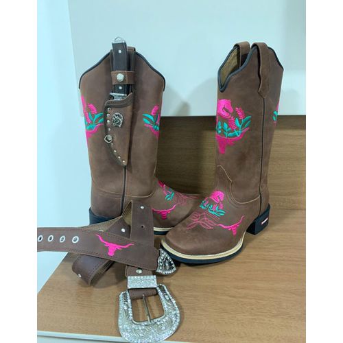 COMBO BOTA TEXANA + CINTO EM COURO BORDADO CAVALO ... - Botas Texanas Bruto