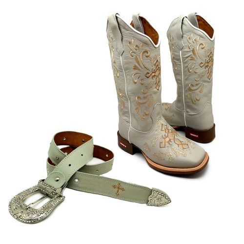 COMBO BOTA TEXANA + CINTO EM COURO OFF WHITE CRUZ ... - Botas Texanas Bruto