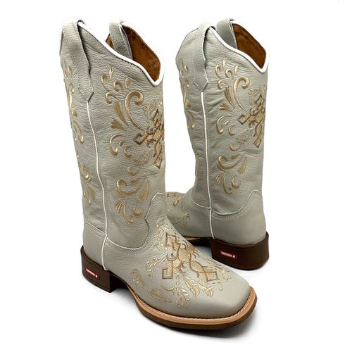 BOTA TEXANA EM COURO OFF WHITE CRUZ + RAMOS - BTF8 - Botas Texanas Bruto