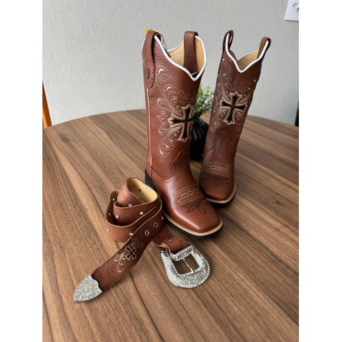 COMBO BOTA TEXANA EM COURO MUSTANG BORDADO CRUZ + ... - Botas Texanas Bruto