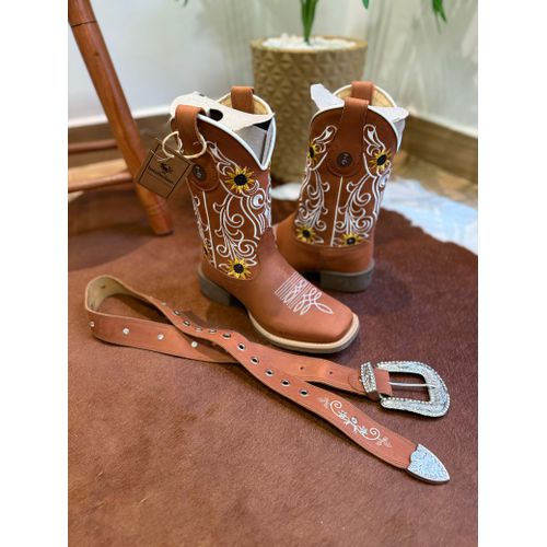 COMBO BOTA TEXANA EM COURO HORSE TELHA BORDADO GIR... - Botas Texanas Bruto