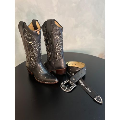 COMBO BOTA TEXANA LASER COM METAIS BICO FINO + CIN... - Botas Texanas Bruto