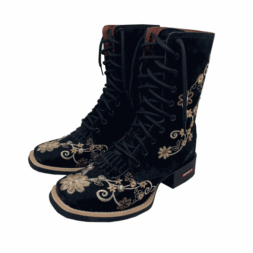 COTURNO COUNTRY EM COURO PRETO COM BRILHANTES - C1 - Botas Texanas Bruto