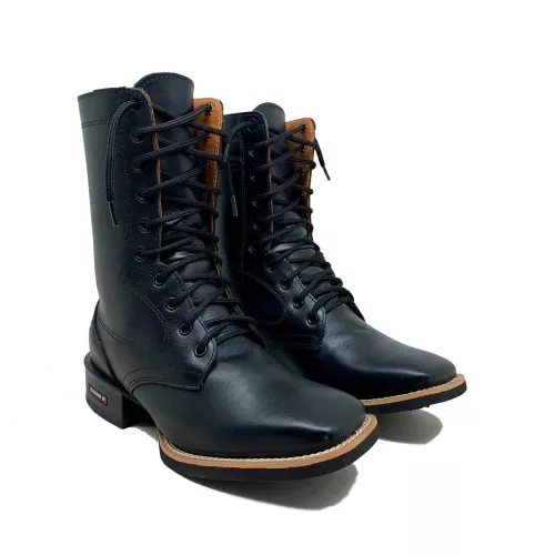 COTURNO COUNTRY EM COURO PRETO + FRANJA - COT11 - Botas Texanas Bruto