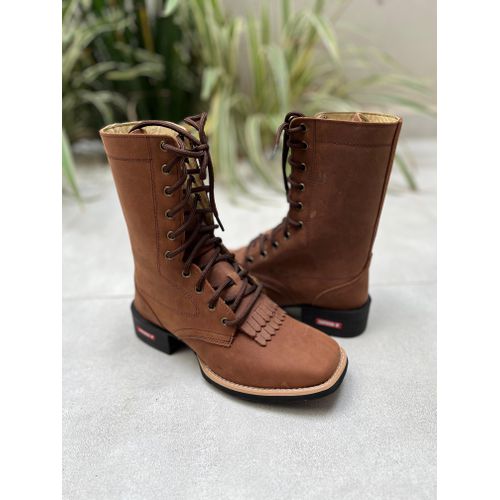 COTURNO COUNTRY EM COURO MARROM + FRANJA - COT12 - Botas Texanas Bruto