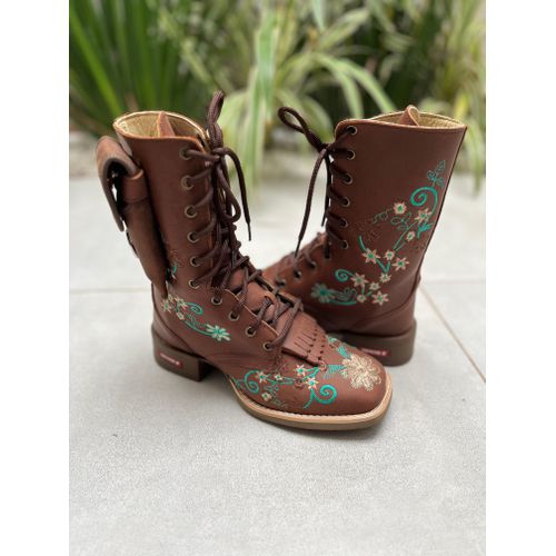 COTURNO COUNTRY EM COURO BORDADO FLORES + BAINHA +... - Botas Texanas Bruto