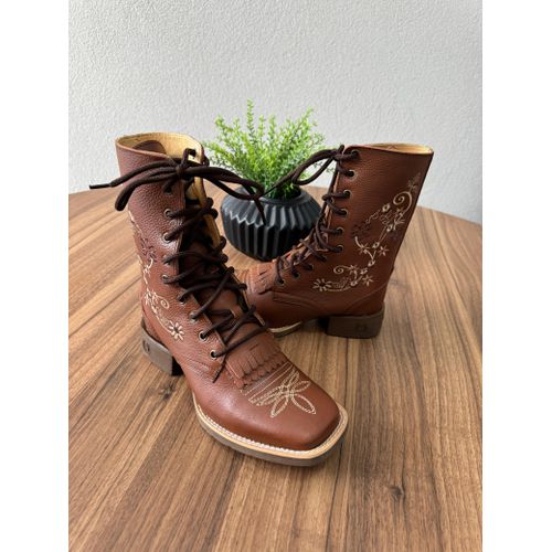 COTURNO EM COURO MUSTANG BORDADO FLORES E FLORÃO B... - Botas Texanas Bruto