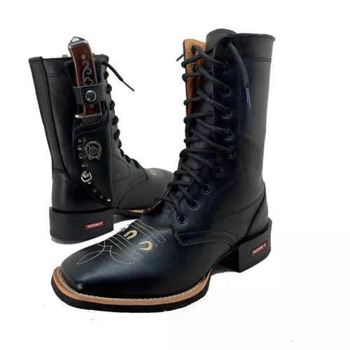 KIT COTURNO COUNTRY COURO PRETO BORDADO BEGE + BAI... - Botas Texanas Bruto