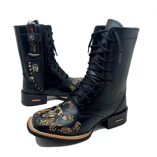 KIT COTURNO COUNTRY COURO PRETO TOURO BEGE + BAINH... - Botas Texanas Bruto