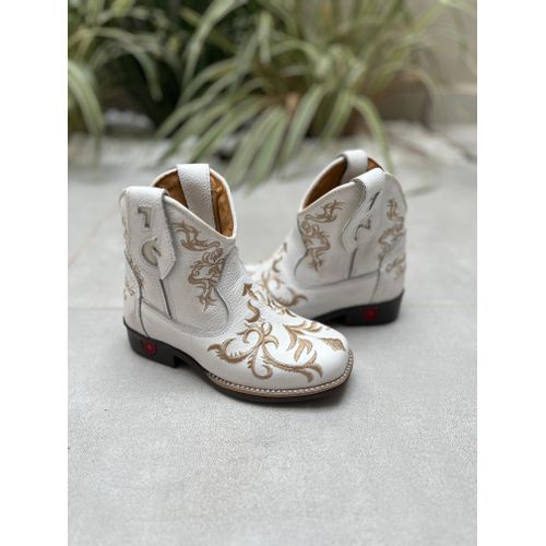 BOTINA INFANTIL EM COURO BRANCO BORDADO E NOME PER... - Botas Texanas Bruto
