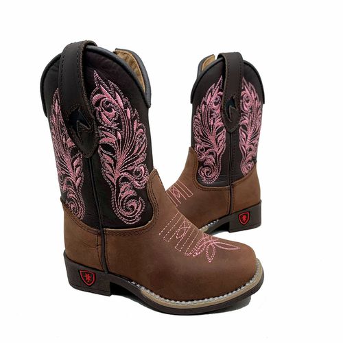 TEXANA INFANTIL EM COURO BORDADO ROSA - TI10 - Botas Texanas Bruto
