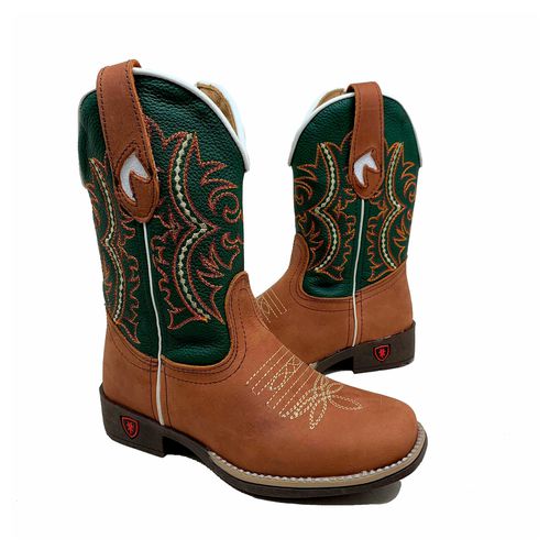 TEXANA INFANTIL EM COURO VERDE BORDADO - TI11 - Botas Texanas Bruto