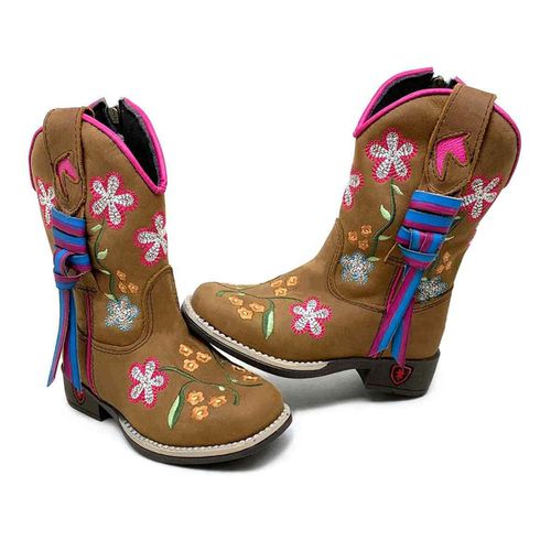 TEXANA INFANTIL EM COURO BORDADOS FLORES COLORIDAS... - Botas Texanas Bruto