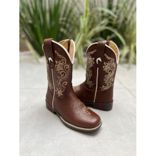 TEXANA INFANTIL EM COURO MARROM BORDADO BEGE - ti1 - Botas Texanas Bruto