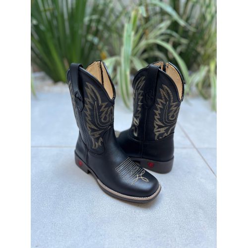 TEXANA INFANTIL EM COURO PRETO BORDADO BEGE - ti2 - Botas Texanas Bruto