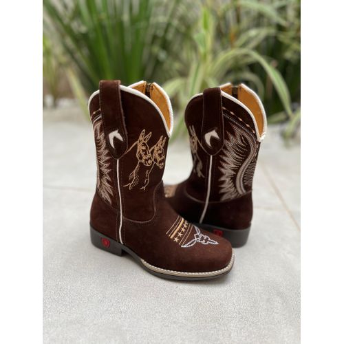 TEXANA INFANTIL EM COURO NOBUCK BORDADO CAVALO - t... - Botas Texanas Bruto