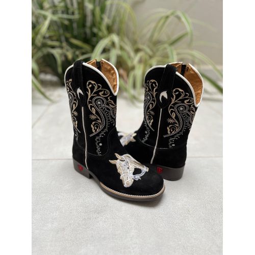 TEXANA INFANTIL EM COURO NOBUCK BORDADO CAVALO E T... - Botas Texanas Bruto