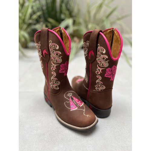 TEXANA INFANTIL EM COURO MARROM BORDADO NOSSA SENH... - Botas Texanas Bruto