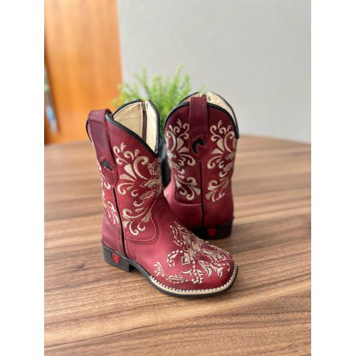 TEXANA INFANTIL EM COURO VERMELHO BORDADO CRUZ - ... - Botas Texanas Bruto
