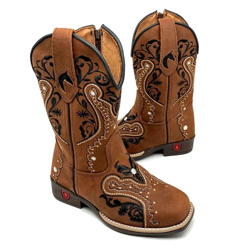 TEXANA INFANTIL EM COURO BORDADO TRIBAL - ti34 - Botas Texanas Bruto