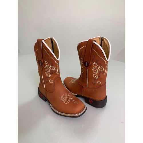TEXANA INFANTIL EM COURO HORSE TELHA BORDADO FLORE... - Botas Texanas Bruto