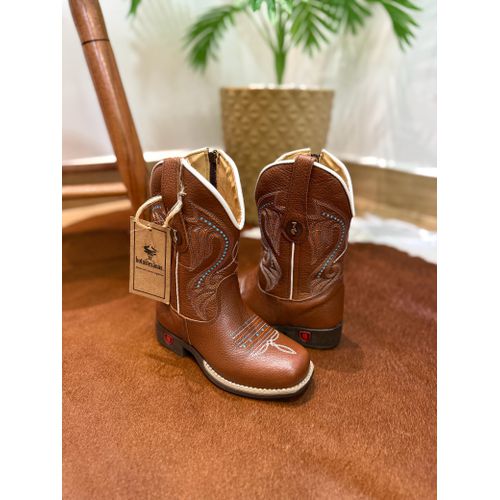 BOTA TEXANA INFANTIL EM COURO MUSTANG BORDADO PONT... - Botas Texanas Bruto