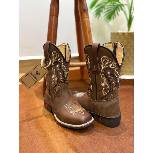 TEXANA INFANTIL EM COURO HORSE NESCAU BORDADO TRIB... - Botas Texanas Bruto