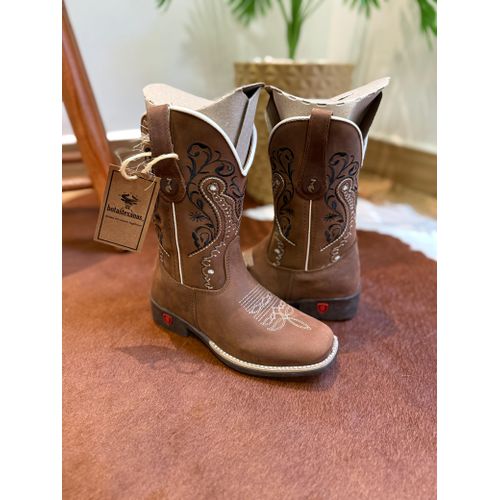 TEXANA INFANTIL EM COURO HORSE NESCAU BORDADO TRIB... - Botas Texanas Bruto