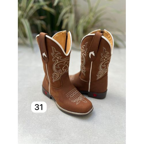 PRONTA ENTREGA - BOTA TEXANA INFANTIL EM COURO MAR... - Botas Texanas Bruto